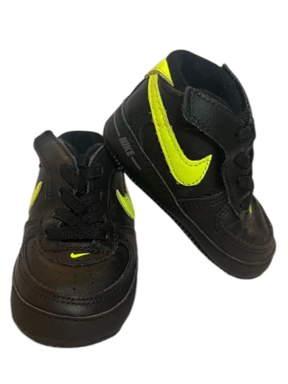 Nike Baby/Walker Black Sneakers with Neon Yellow Swoosh